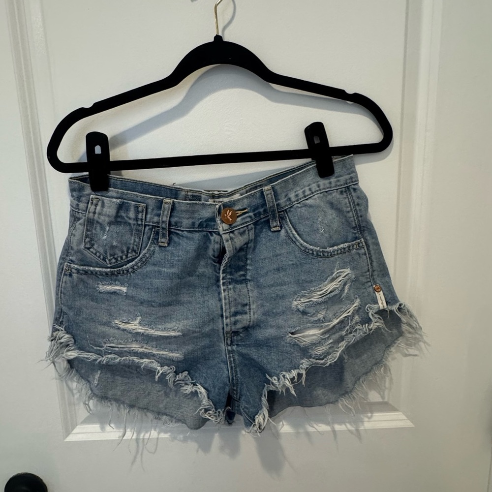 One Teaspoon Blue Distressed Jean Shorts